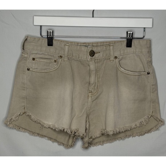 Free People Pants - Free People Denim Shorts Beige Sand Frayed Raw Hem 100% Cotton Size 28